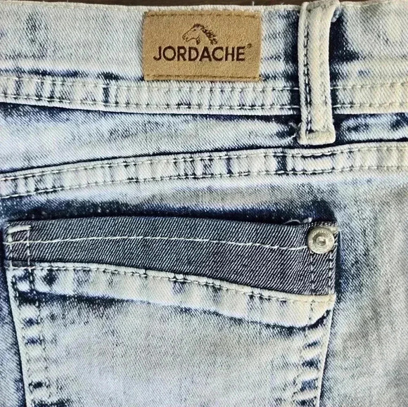 Jordache Girls Embroidered Stars Blue Denim Jean Shorts Size 12 Raw Hem - Picture 7 of 10